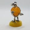 Cute Funny Rooster / Hen / Chook / Bird - Solid Sterling Silver Natural Baltic Butter and Brown Amber Small Figurine / Statue / Sculpture