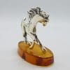 Horse with a Flowing Mane - Equestrian - Solid Sterling Silver Natural Baltic Amber Small Figurine / Statue / Sculpture