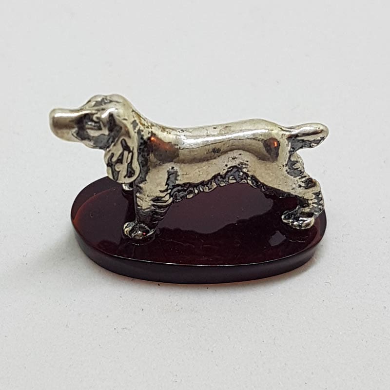 Spaniel Dog - Solid Sterling Silver Natural Baltic Amber Figurine / Statue / Sculpture