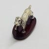 Spaniel Dog - Solid Sterling Silver Natural Baltic Amber Figurine / Statue / Sculpture
