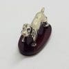 Spaniel Dog - Solid Sterling Silver Natural Baltic Amber Figurine / Statue / Sculpture