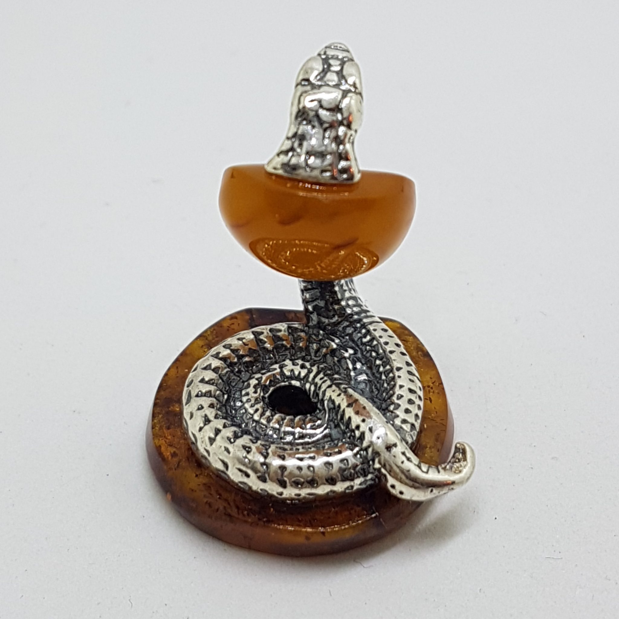 20200713_120600 Snake / Cobra / Adder / Reptile - Solid Sterling Silver Natural Baltic Amber Small Animal Figurine / Statue / Sculpture