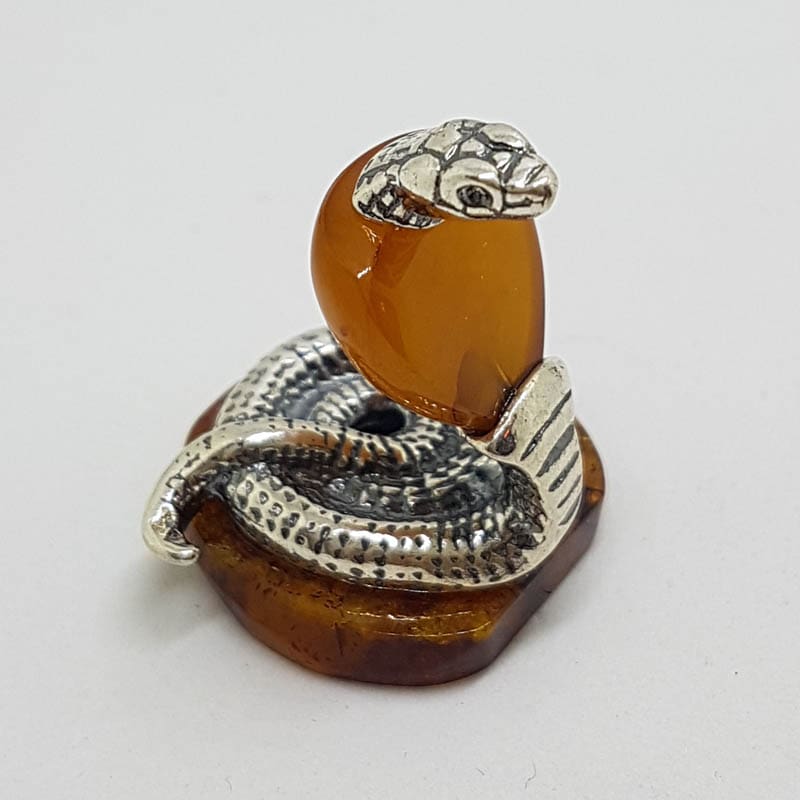 20200713_120631 Snake / Cobra / Adder / Reptile - Solid Sterling Silver Natural Baltic Amber Small Animal Figurine / Statue / Sculpture