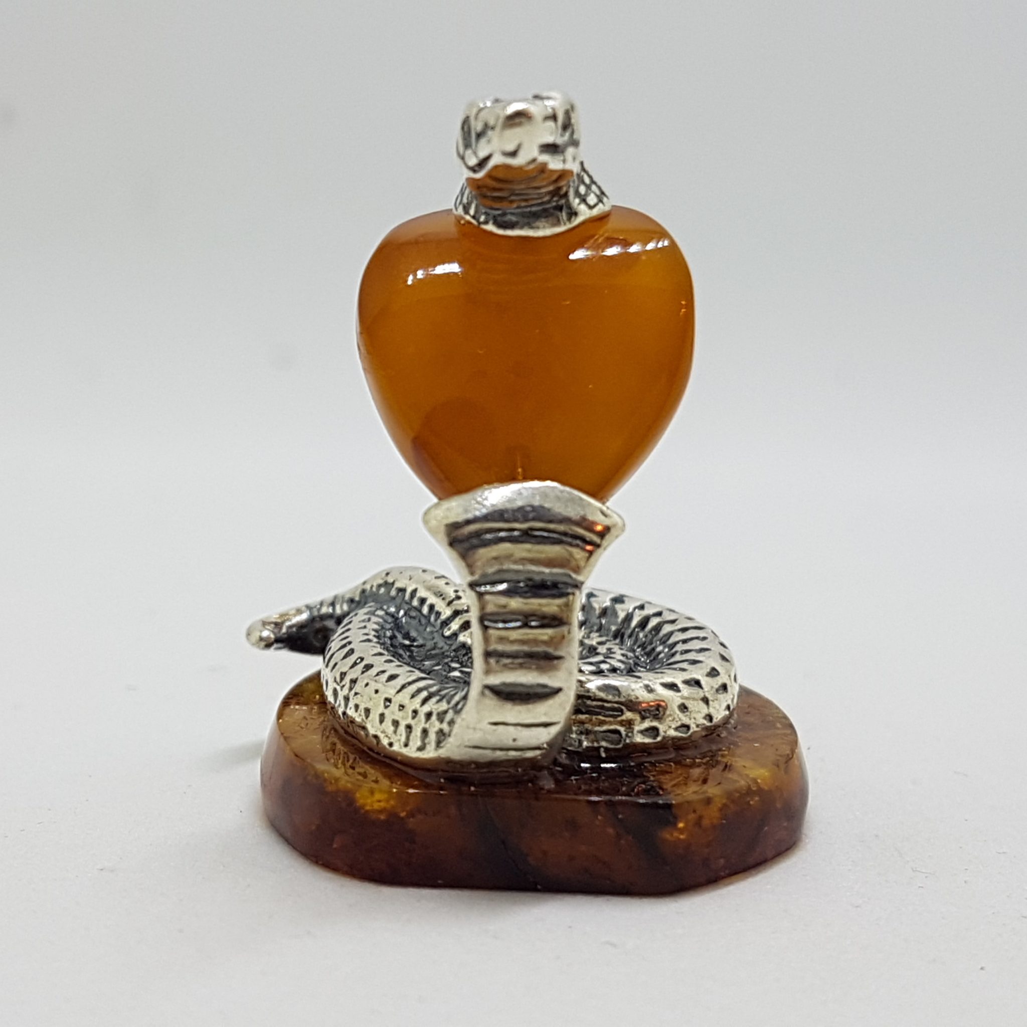 20200713_120657 Snake / Cobra / Adder / Reptile - Solid Sterling Silver Natural Baltic Amber Small Animal Figurine / Statue / Sculpture
