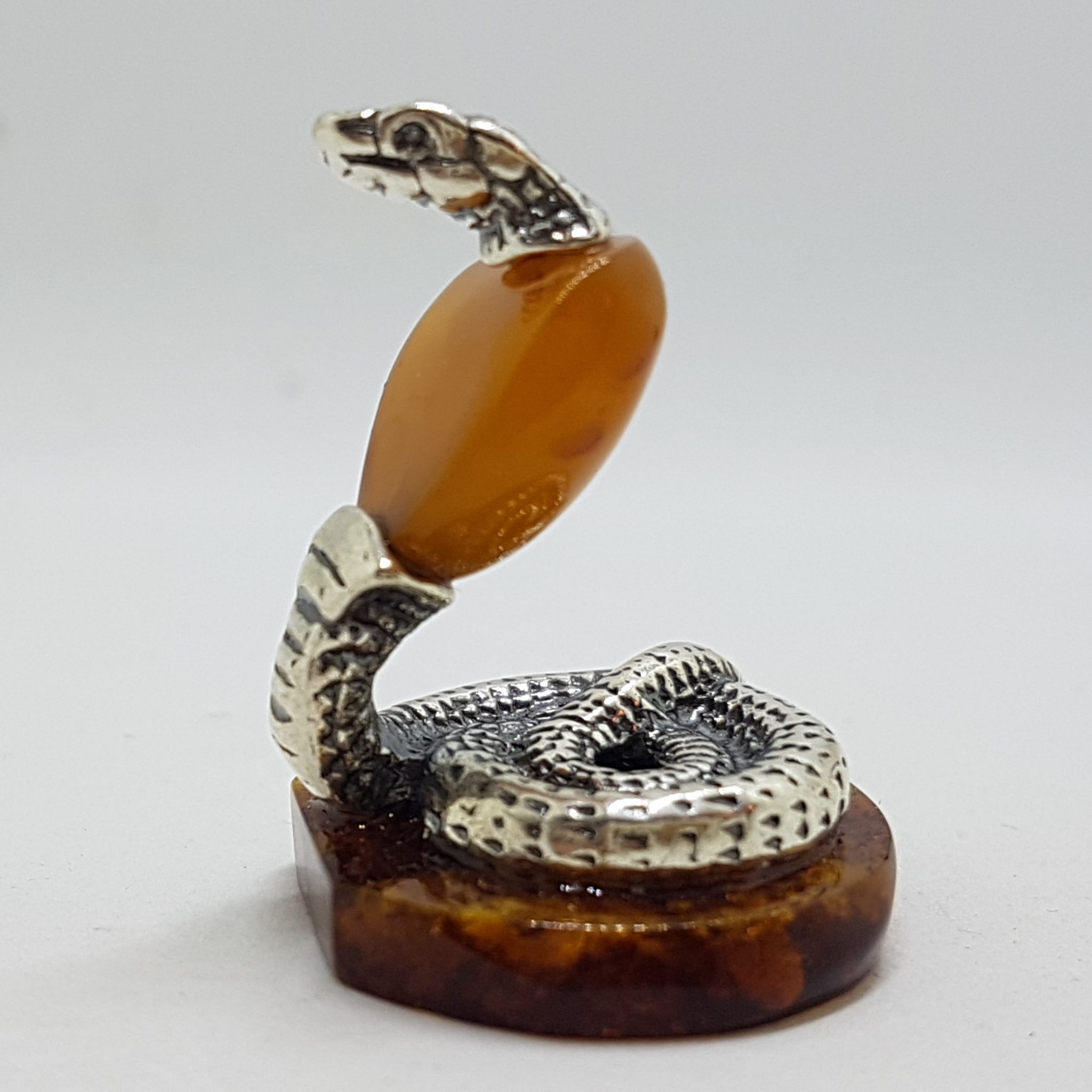 20200713_120716 Snake / Cobra / Adder / Reptile - Solid Sterling Silver Natural Baltic Amber Small Animal Figurine / Statue / Sculpture