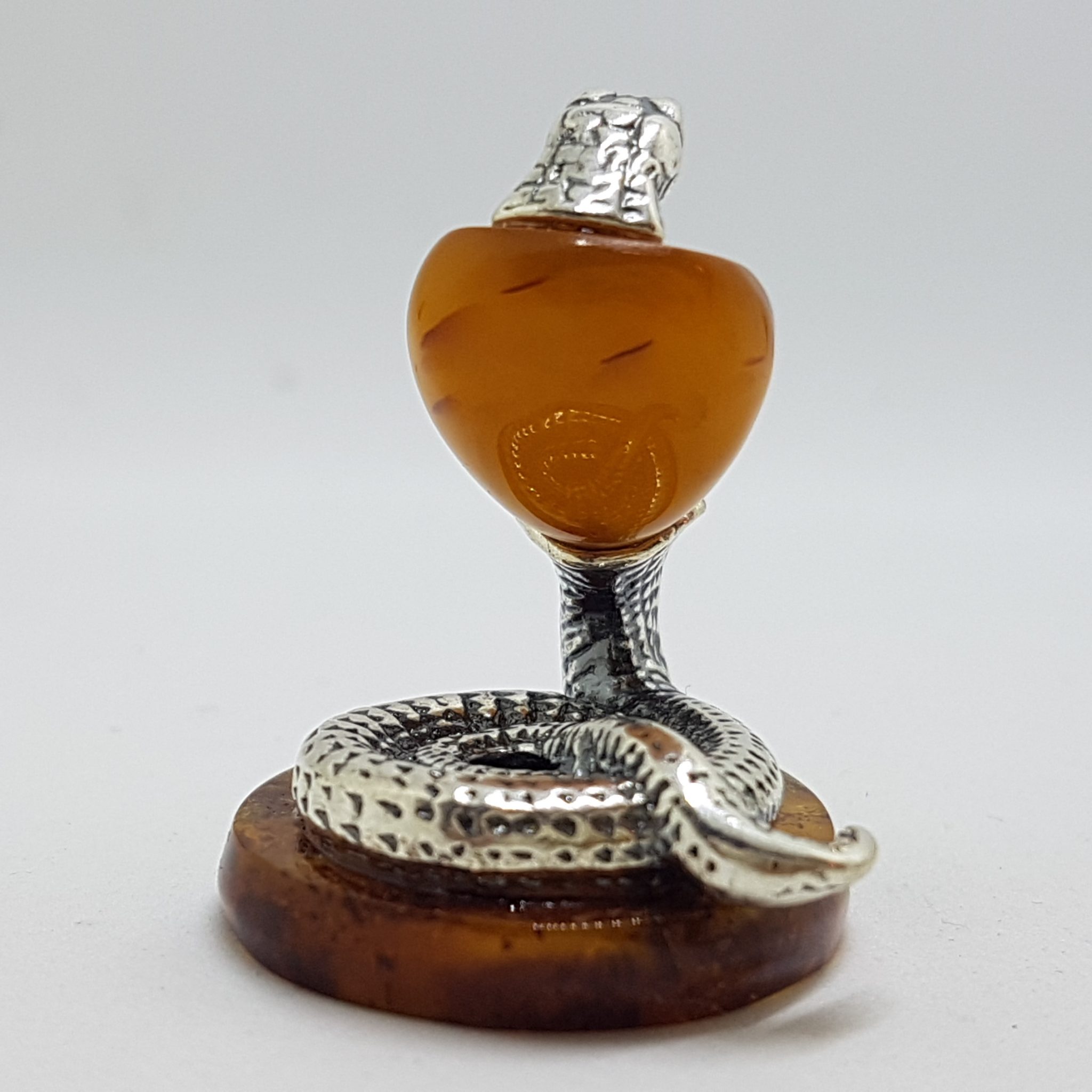 20200713_120729 Snake / Cobra / Adder / Reptile - Solid Sterling Silver Natural Baltic Amber Small Animal Figurine / Statue / Sculpture