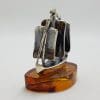 Sailing / Viking Ship / Boat / Yacht – Solid Sterling Silver Natural Baltic Amber Small Figurine / Statue / Sculpture