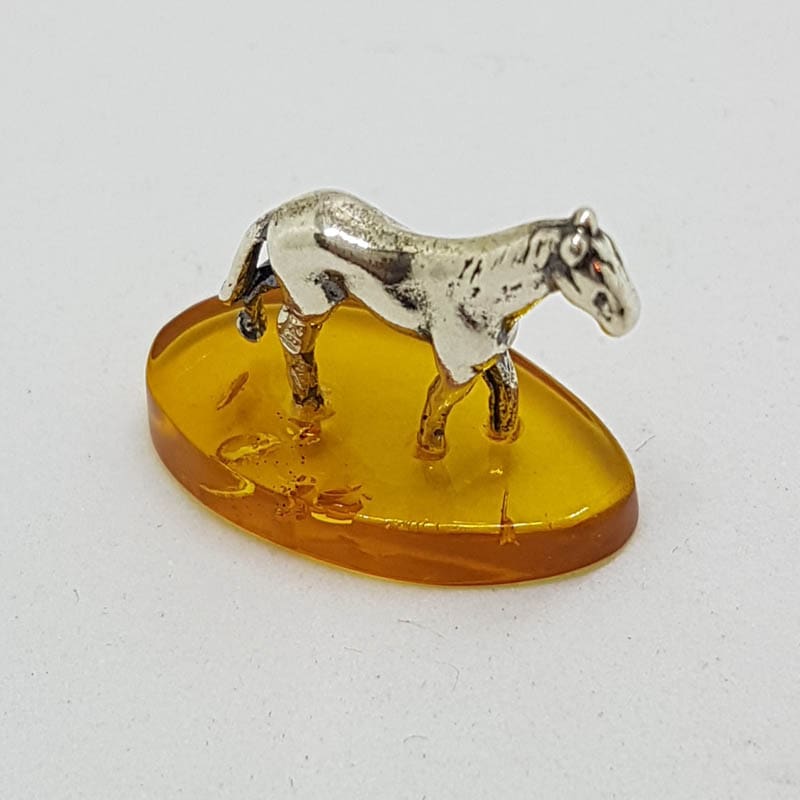 20200713_122622 Horse / Equestrian - Solid Sterling Silver Natural Baltic Amber Small Animal Figurine / Statue / Sculpture