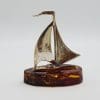 Sailing Ship / Boat / Yacht – Solid Sterling Silver Natural Baltic Amber Small Figurine / Statue / Sculpture