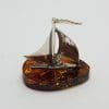 Sailing Ship / Boat / Yacht – Solid Sterling Silver Natural Baltic Amber Small Figurine / Statue / Sculpture