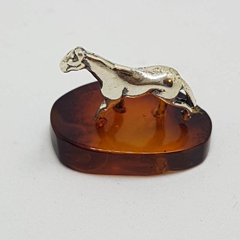 20200713_122911 Horse / Equestrian - Solid Sterling Silver Natural Baltic Amber Small Animal Figurine / Statue / Sculpture