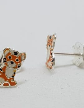 Sterling Silver Small Enamel Tiger Stud Earrings