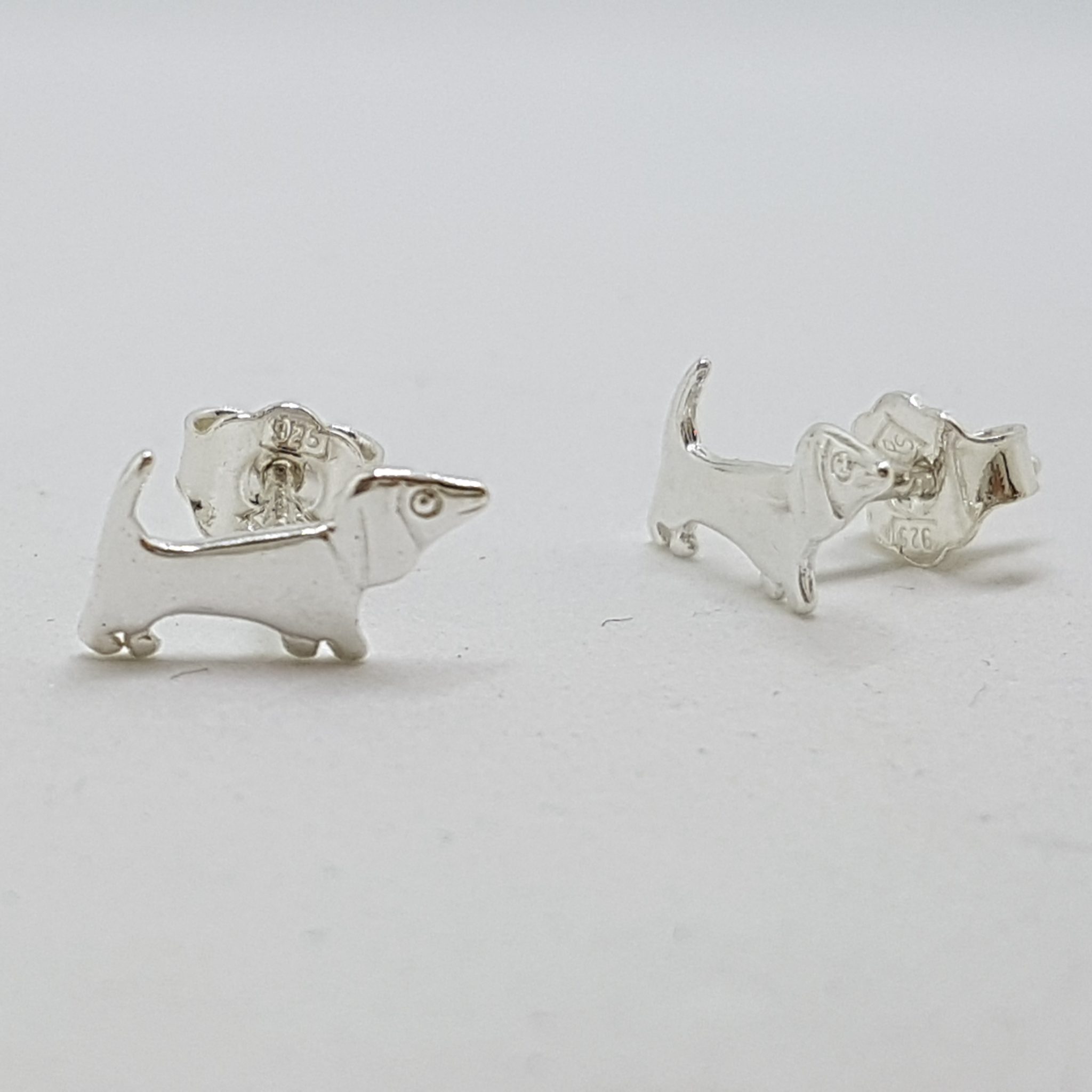 Sterling Silver Small Dachshund Sausage Dog Stud Earrings