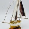 Tall Sailing Ship / Boat / Yacht - Solid Sterling Silver Natural Baltic Amber Figurine / Statue / Sculpture