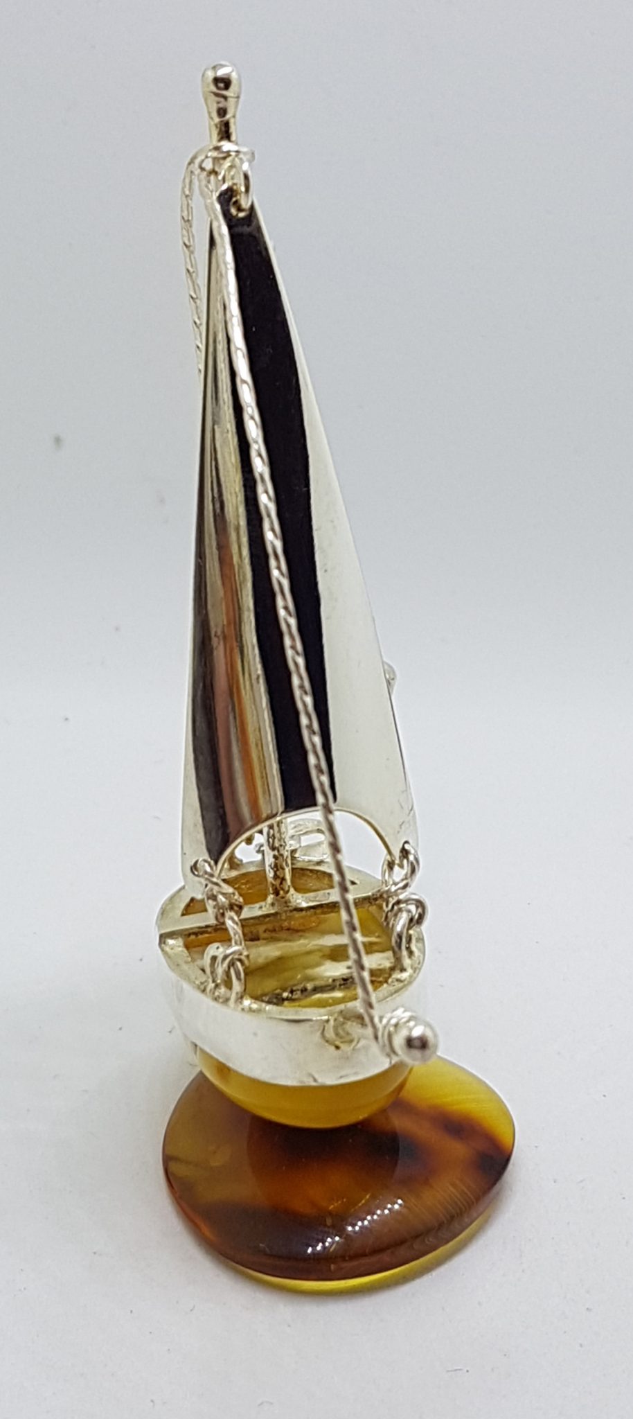 Tall Sailing Ship / Boat / Yacht - Solid Sterling Silver Natural Baltic Amber Figurine / Statue / Sculpture
