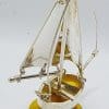Tall Sailing Ship / Boat / Yacht - Solid Sterling Silver Natural Baltic Amber Figurine / Statue / Sculpture