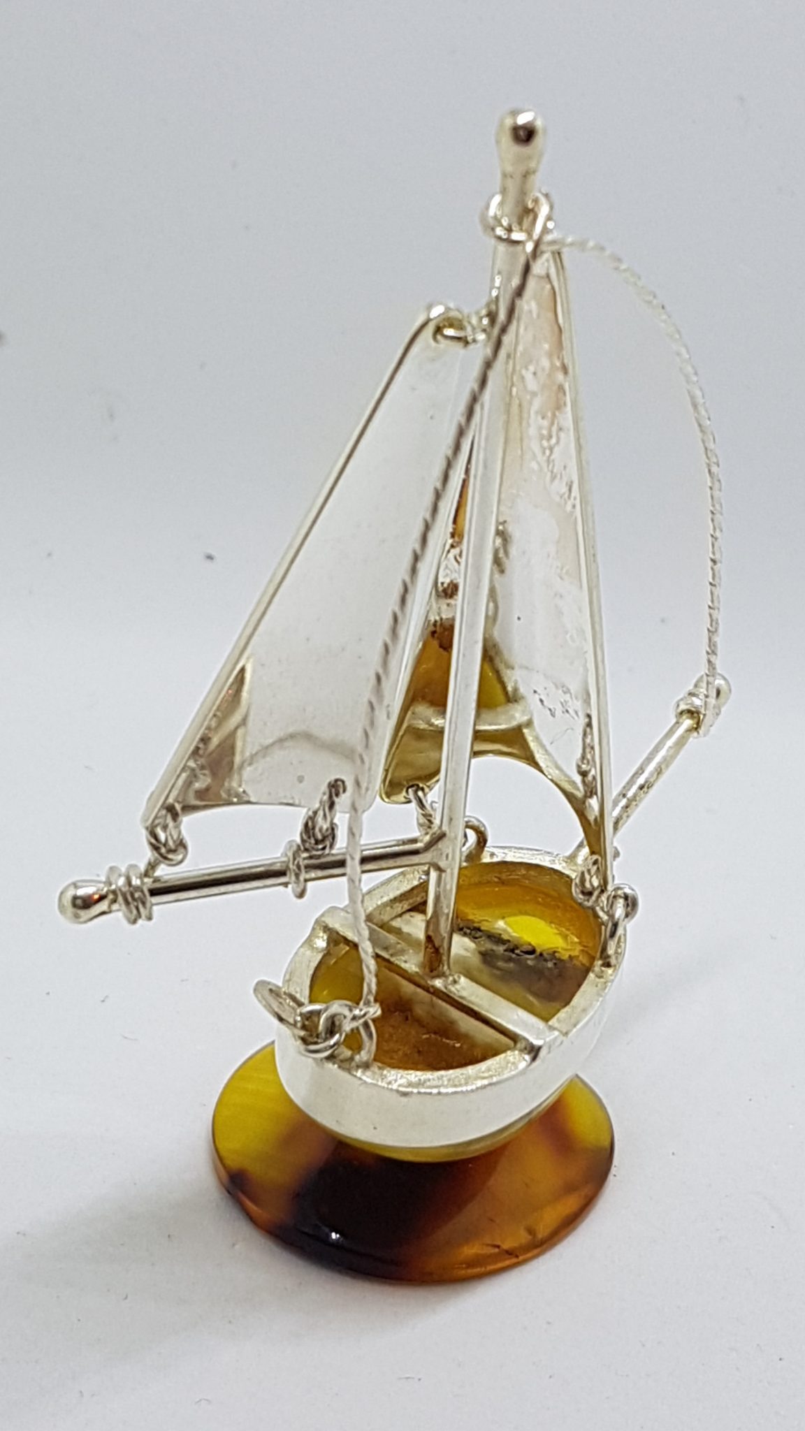 Tall Sailing Ship / Boat / Yacht - Solid Sterling Silver Natural Baltic Amber Figurine / Statue / Sculpture