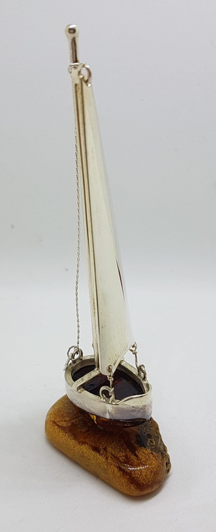 Tall Sailing Ship / Boat / Yacht - Solid Sterling Silver Natural Baltic Amber Figurine / Statue / Sculpture