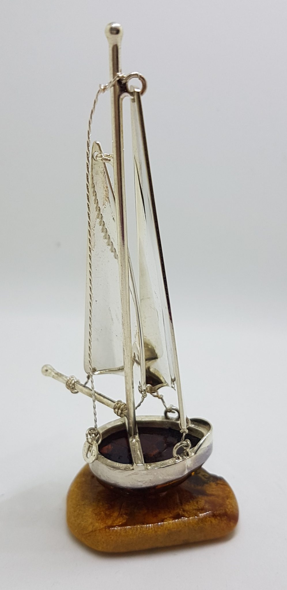 Tall Sailing Ship / Boat / Yacht - Solid Sterling Silver Natural Baltic Amber Figurine / Statue / Sculpture