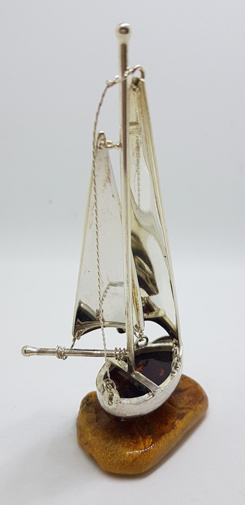 Tall Sailing Ship / Boat / Yacht - Solid Sterling Silver Natural Baltic Amber Figurine / Statue / Sculpture