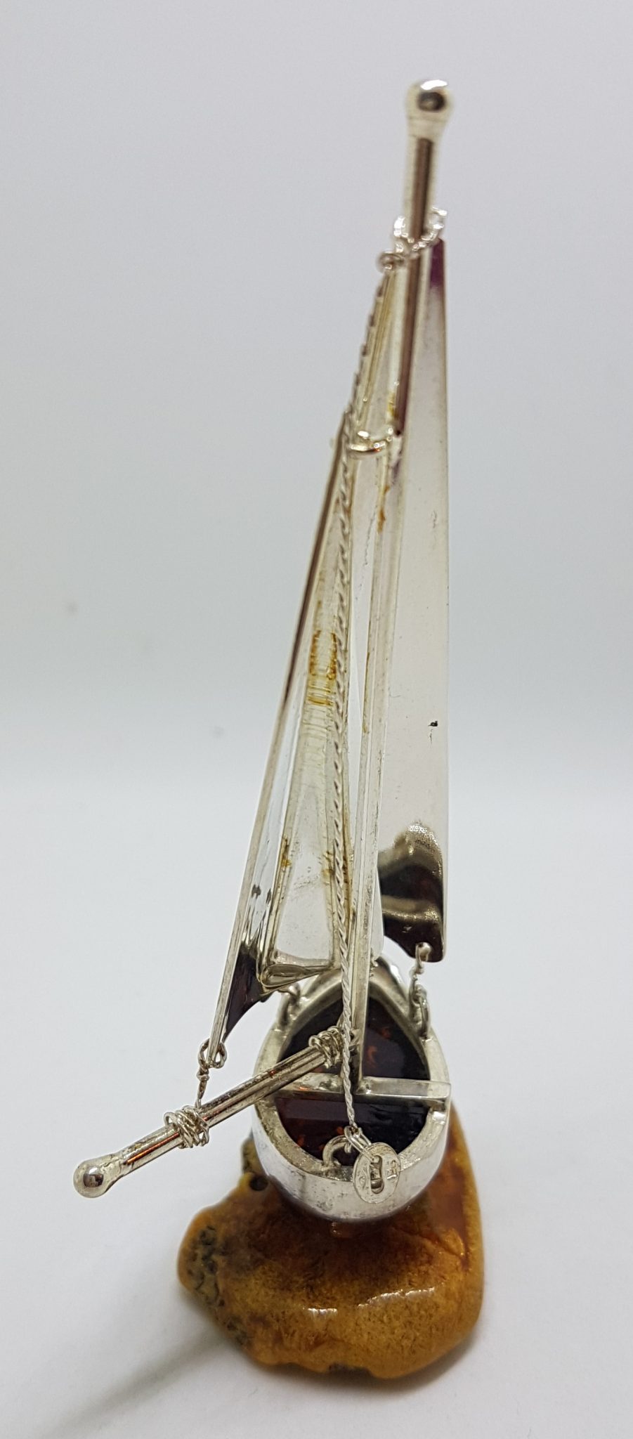 Tall Sailing Ship / Boat / Yacht - Solid Sterling Silver Natural Baltic Amber Figurine / Statue / Sculpture