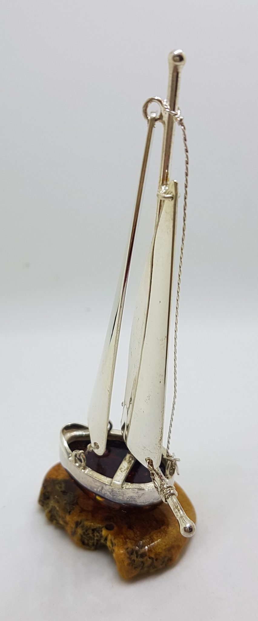 Tall Sailing Ship / Boat / Yacht - Solid Sterling Silver Natural Baltic Amber Figurine / Statue / Sculpture