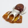 Large Beetle / Stag Beetle – Solid Sterling Silver Natural Baltic Amber Animal Figurine / Statue / Sculpture