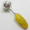 Solid Sterling Silver Baby Rattle With Oval Natural Baltic Butter Amber- Engravable with Name, Weight, Size, Date & Time of Babies Birth - Ornate