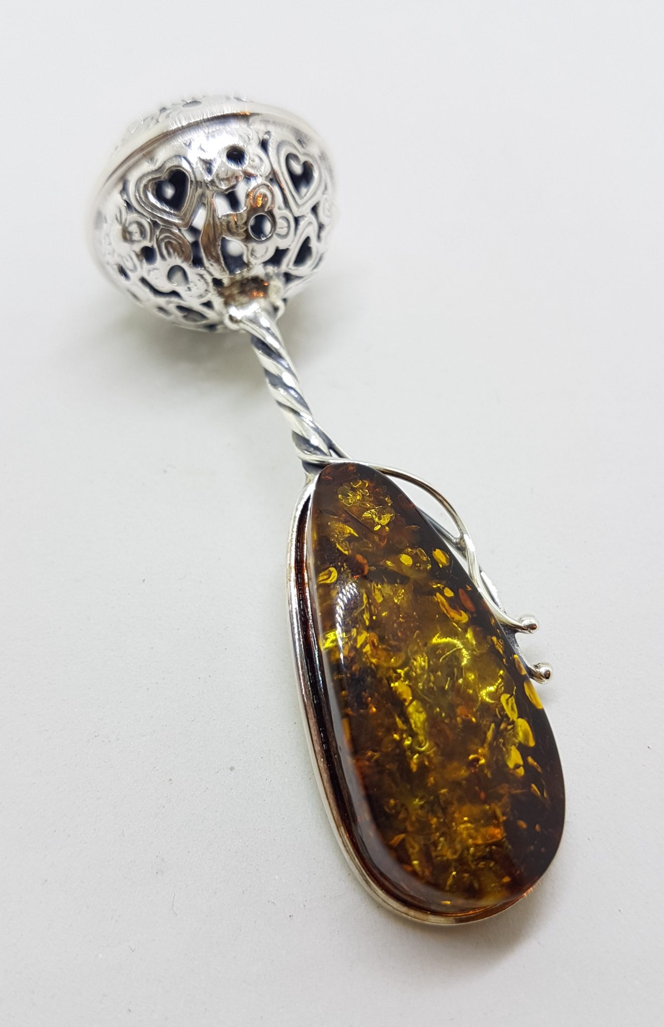 20200713_133035 Solid Sterling Silver Baby Rattle Natural Baltic Amber- Engravable - Ornate