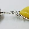 Solid Sterling Silver Baby Rattle With Leaf Shape Natural Baltic Butter Amber- Engravable - Ornate