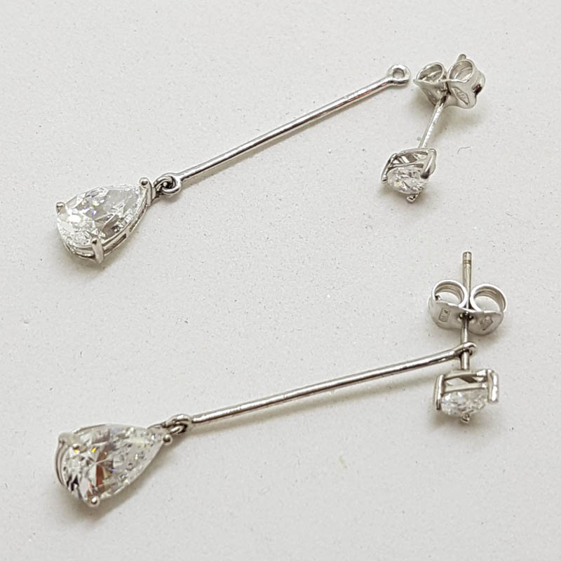 20200719_124304 9ct White Gold Teardrop Shape Cubic Zirconia Long Drop with Stud Earrings - 2 in 1