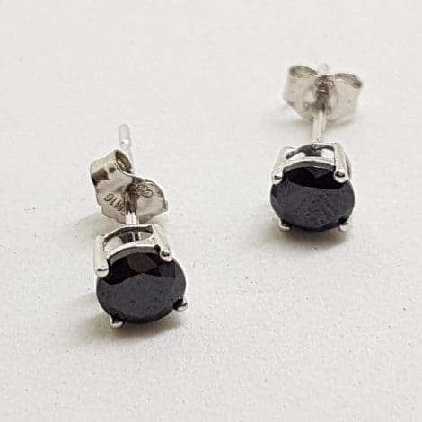 9ct White Gold Round Black Cubic Zirconia Stud Earrings