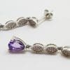 9ct White Gold Amethyst and Diamond Long Drop Earrings