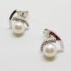 14ct Gold Pearl and Diamond Stud Earrings - Available in Yellow or White Gold