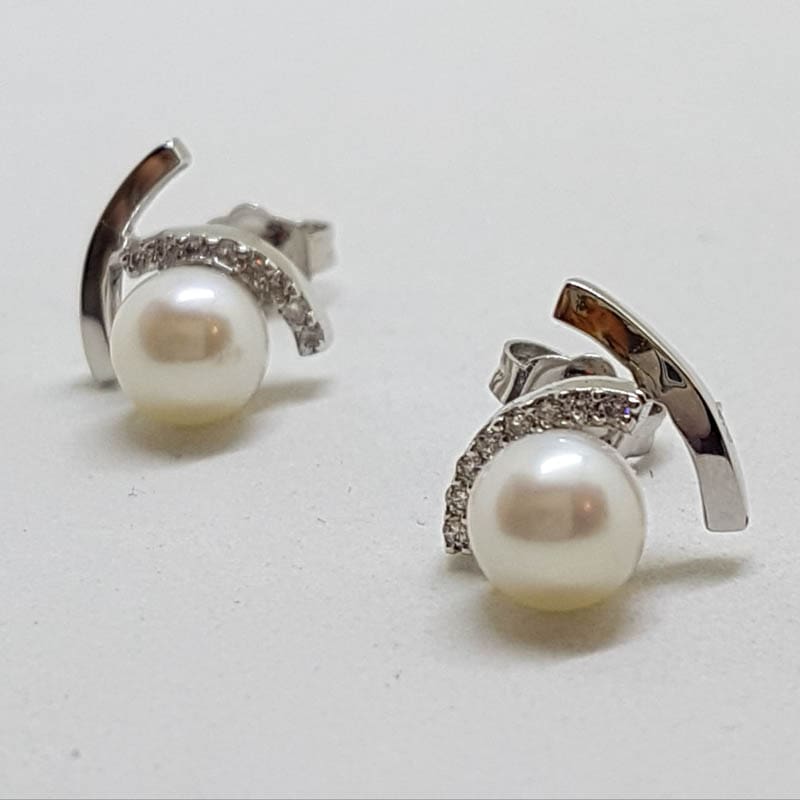 20200719_124953 14ct Gold Pearl and Diamond Stud Earrings - Available in Yellow or White Gold