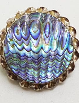 Sterling Silver Paua Shell Brooch - Ornate Round