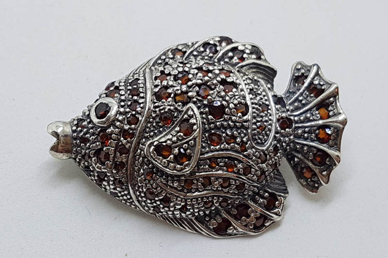 20200720_101951 Sterling Silver Large Garnet Fish Brooch