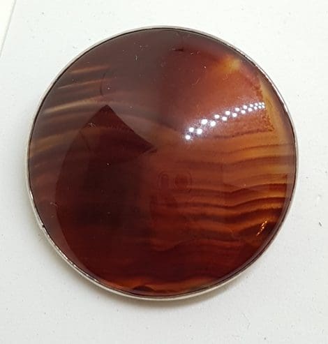 Sterling Silver Large Round Red Agate Brooch