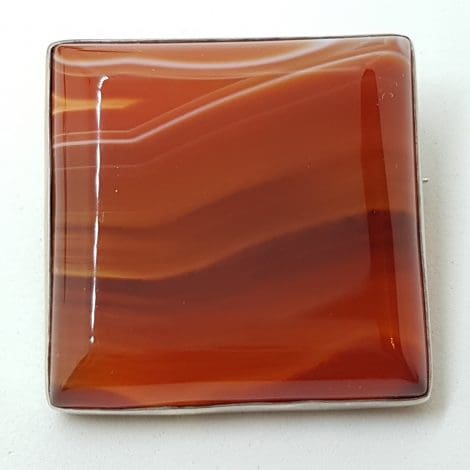 Sterling Silver Large Square Red Agate Brooch