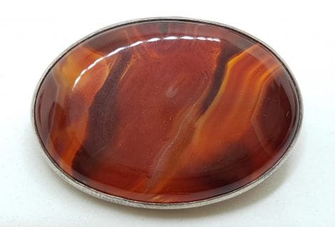 Sterling Silver Large Oval Red Agate Brooch