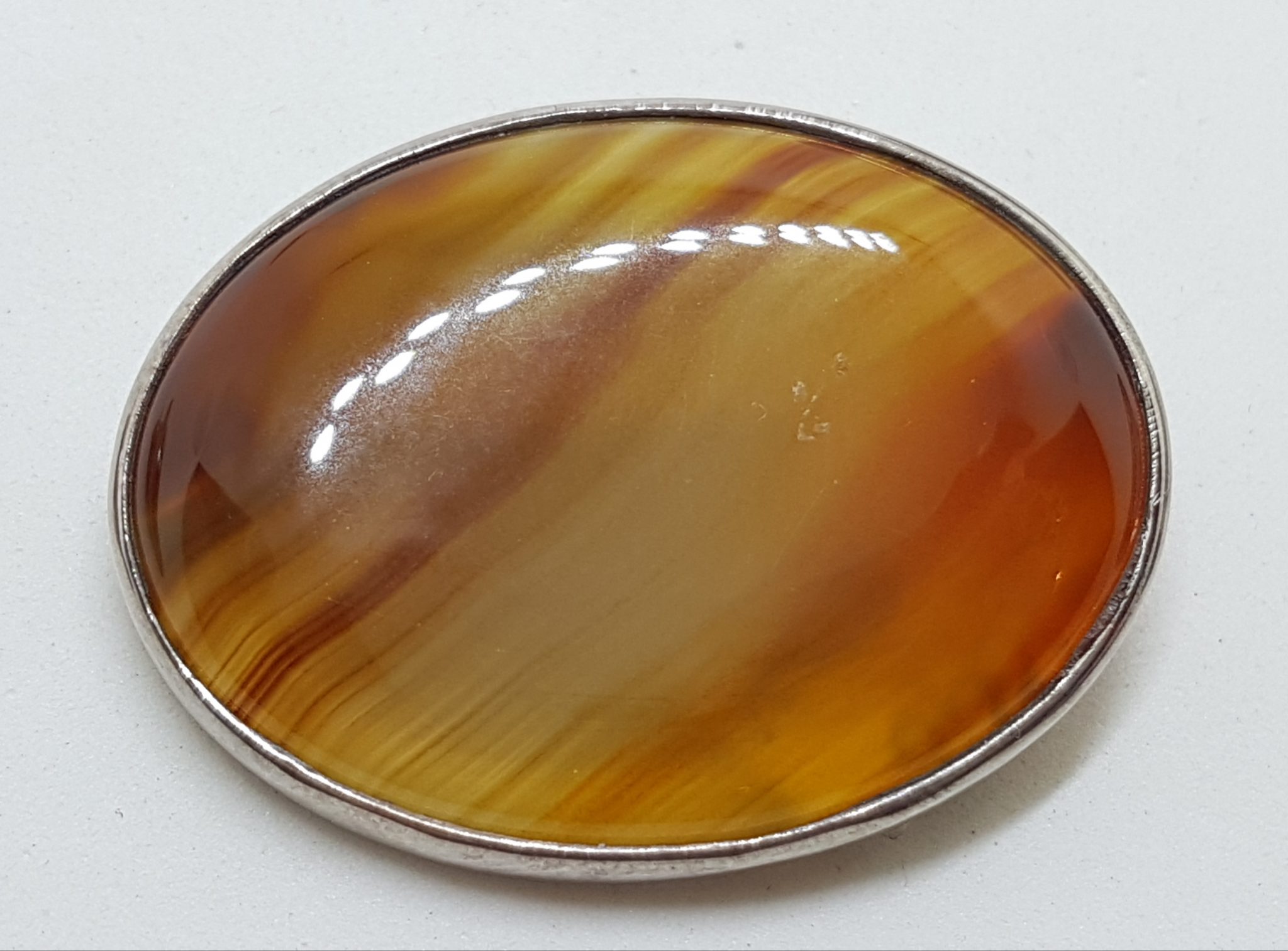 Sterling Silver Large Oval Agate Brooch