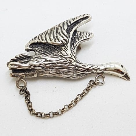 Sterling Silver Duck with Chain Brooch