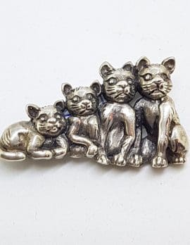 Sterling Silver Family of Four Cats Brooch