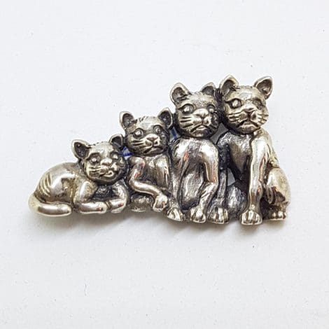 Sterling Silver Family of Four Cats Brooch