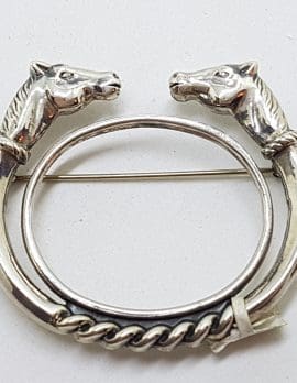 Sterling Silver Horse Head Large Coiled Whip Brooch