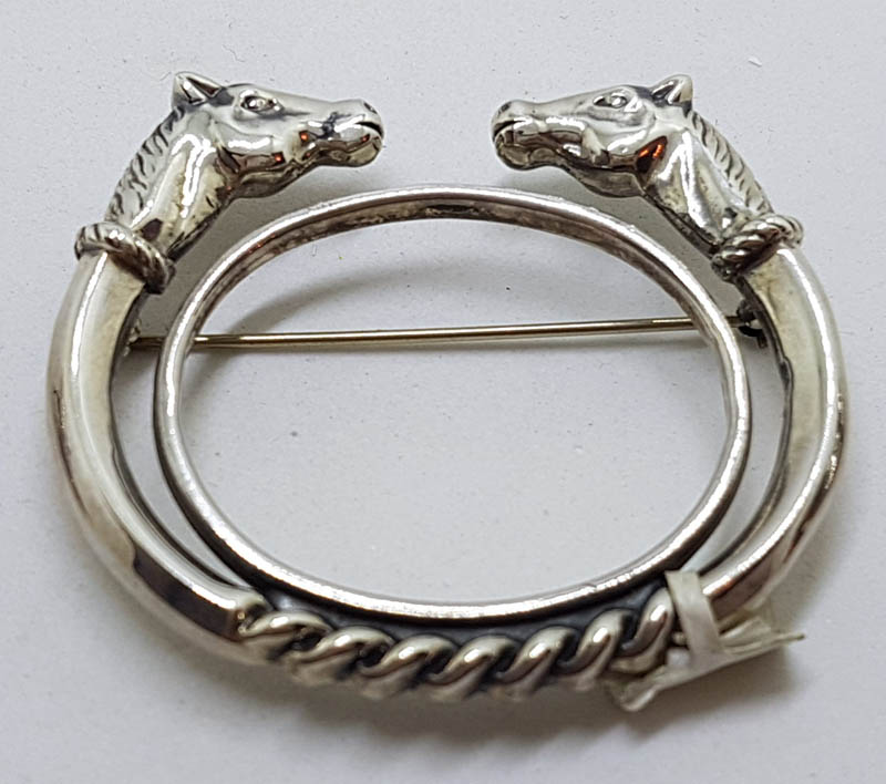 Sterling Silver Horse Head Large Coiled Whip Brooch