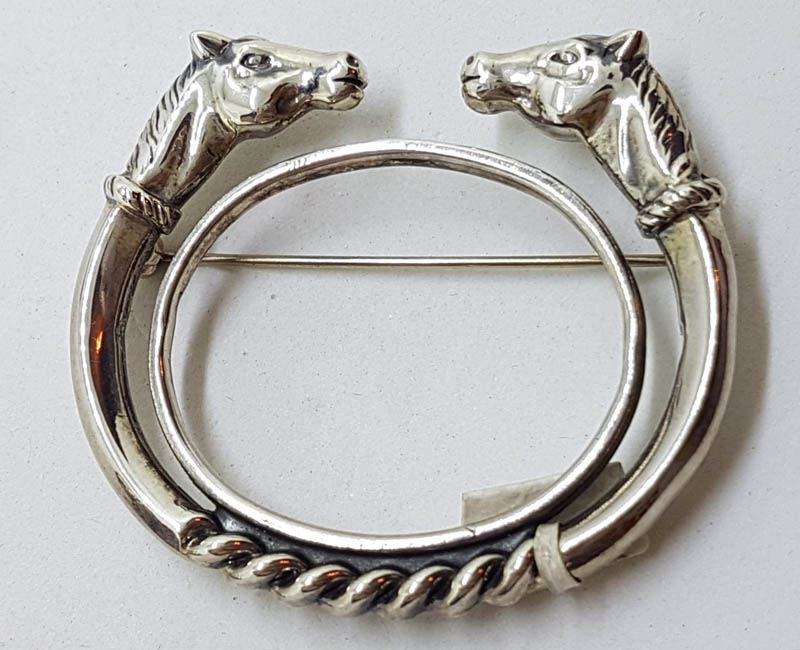 Sterling Silver Horse Head Large Coiled Whip Brooch