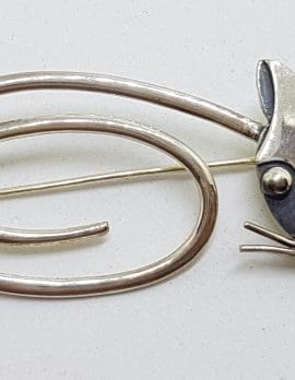 Sterling Silver Stylised Cat Brooch - Laying Down