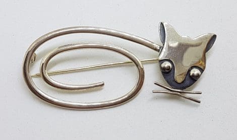 Sterling Silver Stylised Cat Brooch - Laying Down