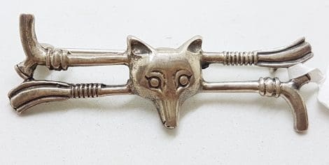 Sterling Silver Fox Head with Whips / Riders Crop Bar Brooch